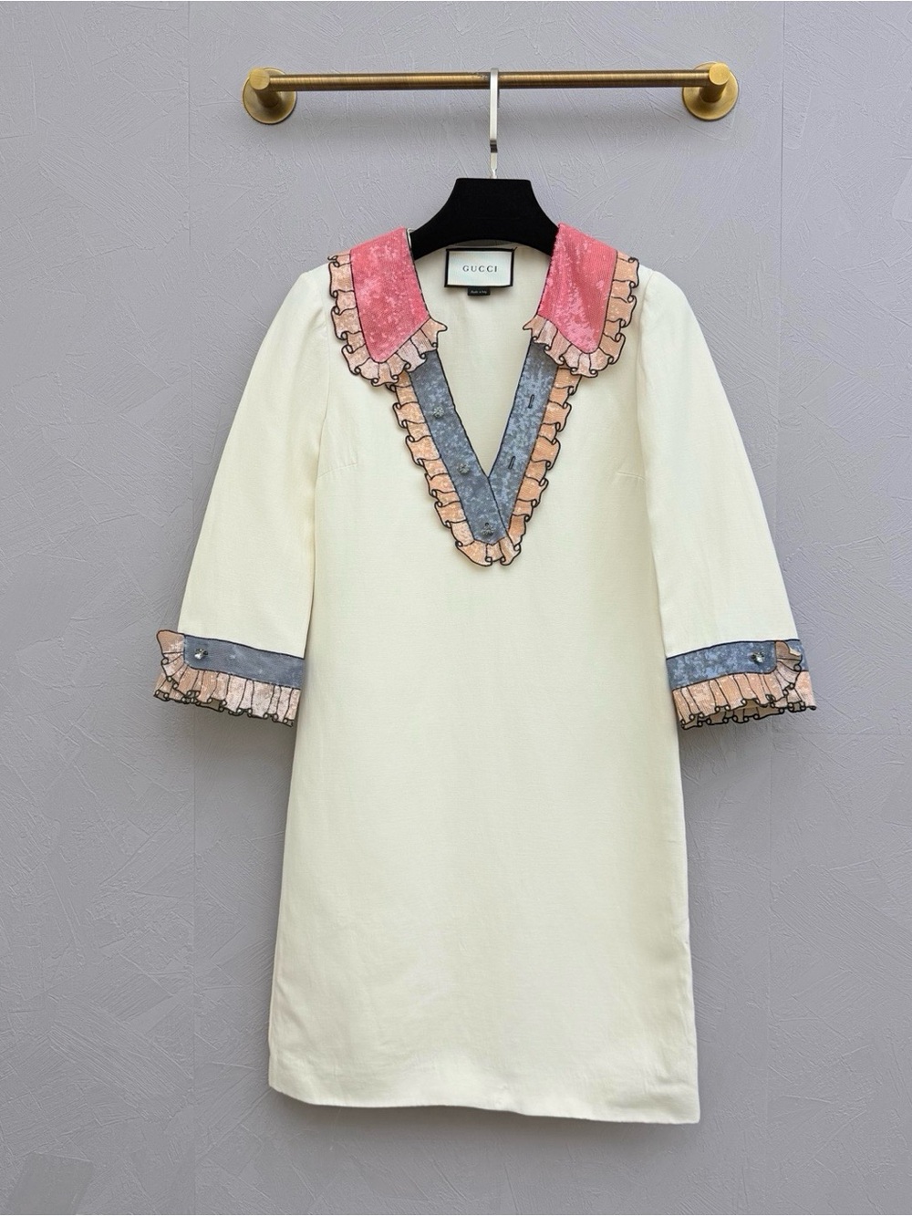 Gucci Cream  Dress with Pink and Blue Trim
